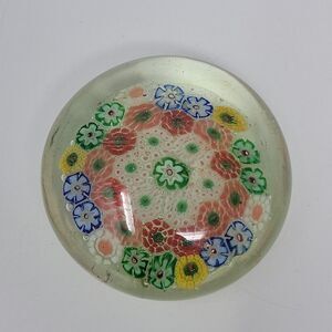 Vintage 20th Century Chinese Small Art Glass Paperweight Millefiori Canes Signed
